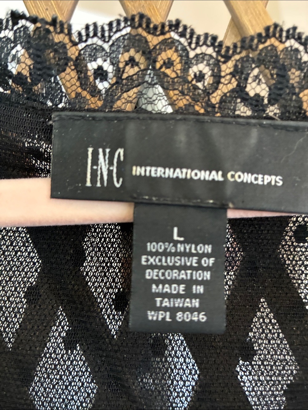 INC International Concepts Black Lace Mesh Top with Scoop Neck - Picture 2 of 4